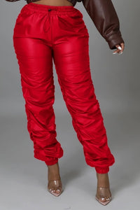 LEATHER SCRUNCHED JOGGERS (2COLORS)