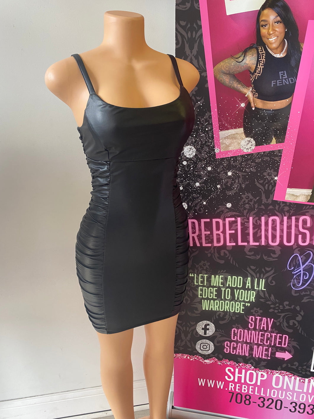 RUCHED LEATHER DRESS